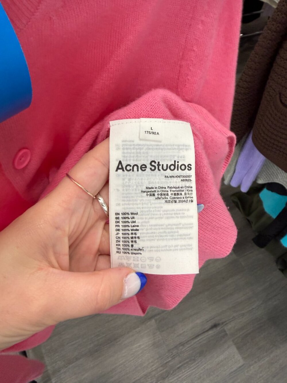 $389 Acne Studios Tango Pink Embellished Face Logo Cardigan Sweater size Large - Picture 11 of 11